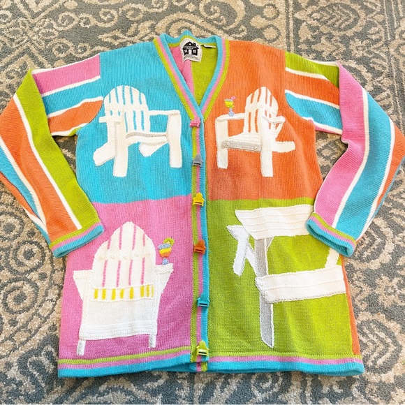 Storybook Knits Sweaters - Vintage Storybook Knits summer beach chair rainbow color block sweater cardigan